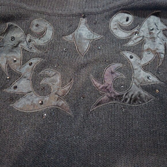 80s Counterparts Sweater Shoulder Pads Long Sleeve Silk & Sequin Detail L/XL siz - Picture 3 of 6